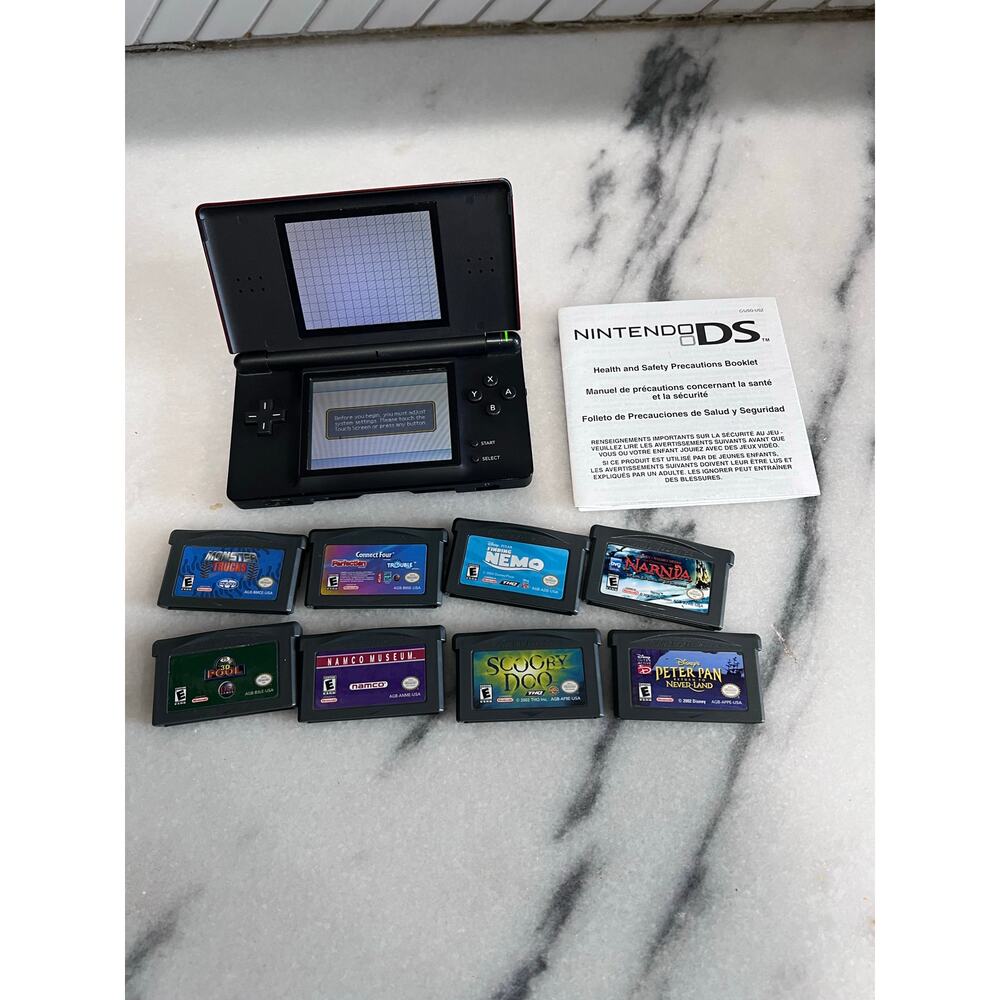 Nintendo DS Lite Red Tested + 8 GBA Games Bundle Finding Nemo Scooby Doo